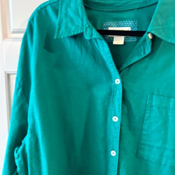 Maeve AnthropologieBennet  Green Button Down Blouse Oversized Pocket Top SZ L - Picture 6 of 15
